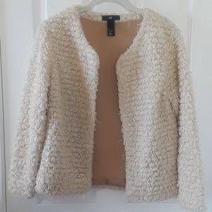H&M Long Sleeve Cream Open Front Teddy Jacket Sz S